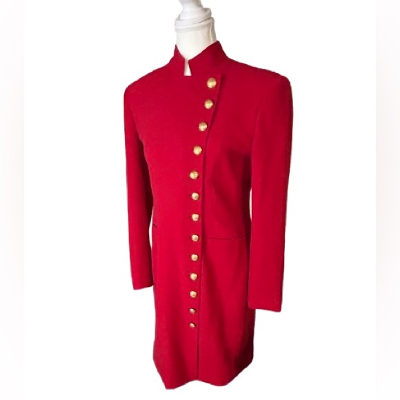 Vintage Ralph Lauren Red Jacket Wool Small Long Logo Gold Buttons Crest 80s 90s - Picture 2 of 16